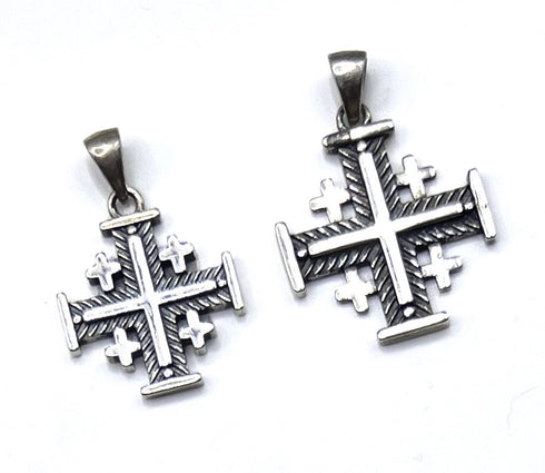 Sterling Silver Classic Oxidized Jerusalem Cross Pendant
